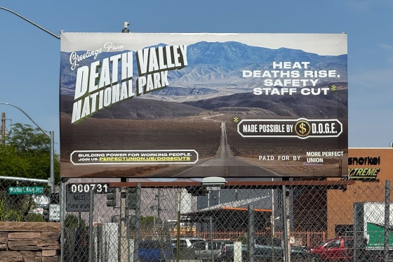 A billboard in Las Vegas calls attention to the impact of Doge cuts on the country's national parks.