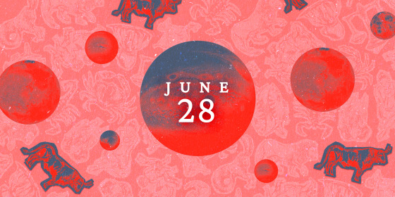Planets over a zodiac collage background