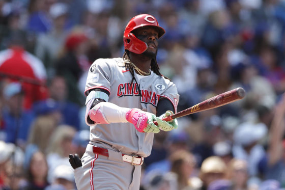 Elly De La Cruz of the Cincinnati Reds hits a home run during the sixth inning against the Chicago Cubs at Wrigley Field on June 1, 2025.