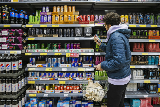 Energy drinks for sale in a supermarket.