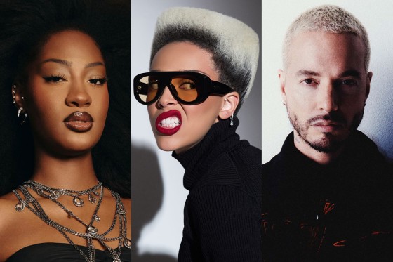 Side by side of Tems, Doja Cat and J Balvin.