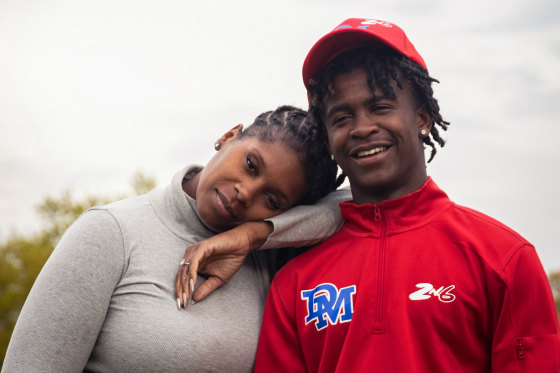 Brittany Coleman leans on her son, Kaden Coleman-Bennett