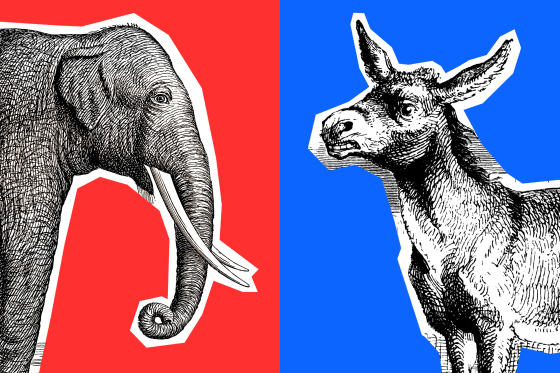 Photo Illustration: Archival images of an elephant and a donkey