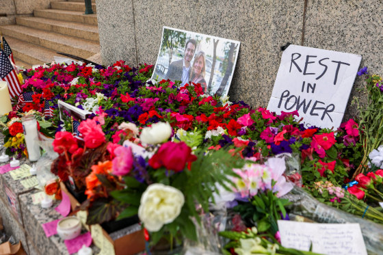 A makeshift memorial for DFL State Rep. Melissa Hortman.