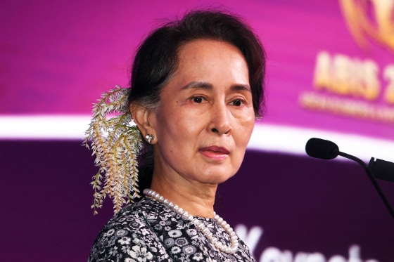 Myanmar State Counsellor Aung San Suu Kyi speaks