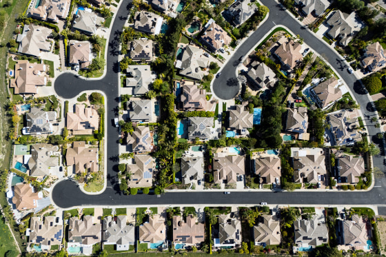 An aerial view of single family homes in Thousand Oaks, Calif.
