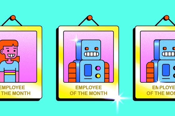"Employee of the Month" frames holding photos of robots.