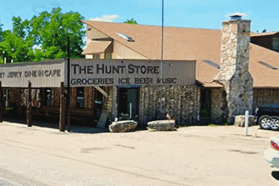 The Hunt Store in Hunt, Texas, before and after flooding.