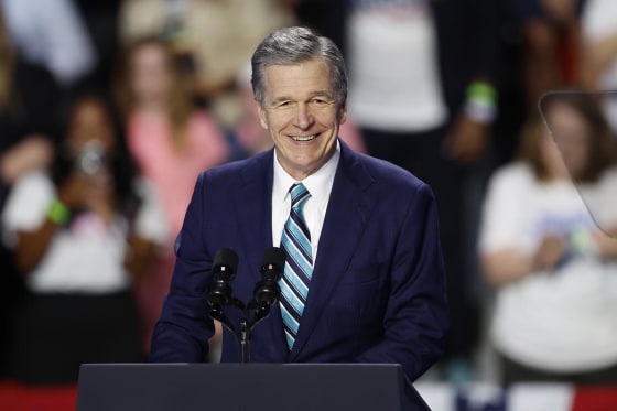 North Carolina Gov. Roy Cooper speaks at a campaign event on Sept. 12, 2024.