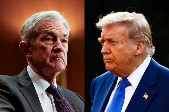 Side-by-side image of Jerome Powell and Donald Trump 