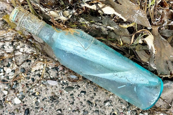 The bottle, found by Kate and Jon Gay, washed up on the shore of Scraggane Bay on the west coast of Ireland.
