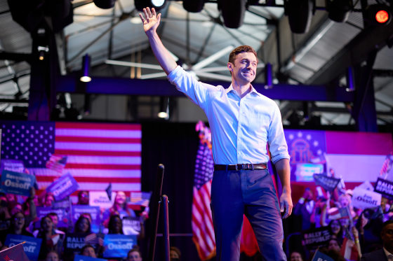 Sen. Jon Ossoff, D-Ga., at a rally  in Savannah, Ga., on Saturday.