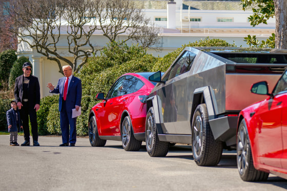 President Trump Speaks Alongside Tesla Vehicles At The White House