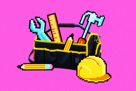 Toolbox filled with pixel-art tools.