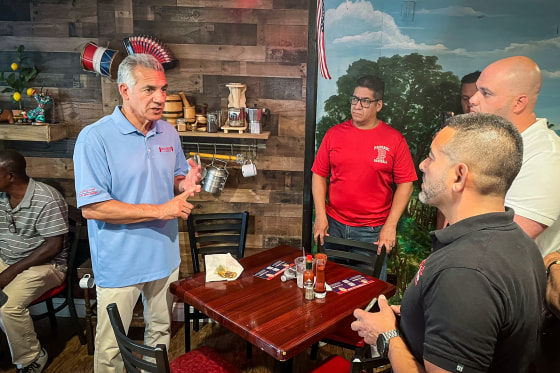 New Jersey Republican Jack Ciattarelli campaigns at El Primito, a Dominican restaurant in Passaic, N.J., in August.