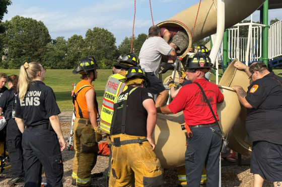 vernon firefighters rescue man from tube slide