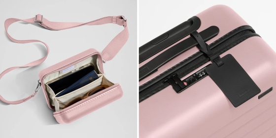 Grab the brand’s bestselling suitcases, bags and more in the Blush Pink colorway while you can.