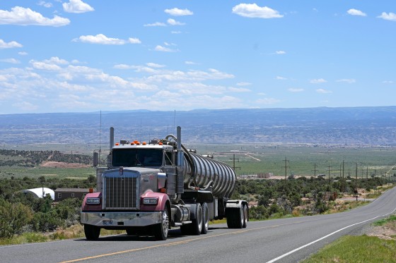 A tanker truck on a highway