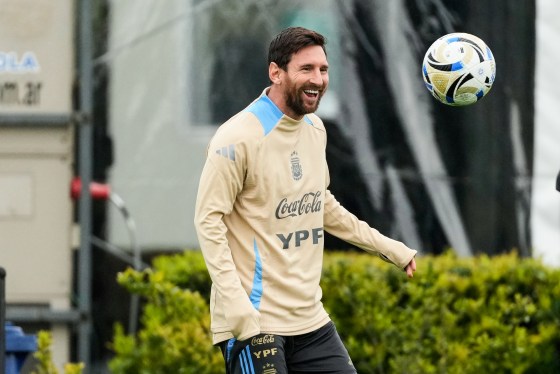 Lionel Messi practices soccer outside
