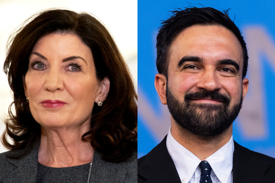 New York Gov. Kathy Hochul, left, and New York mayoral candidate Zohran Mamdani.