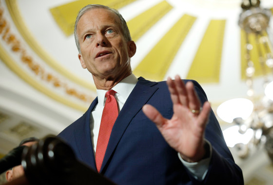 John Thune speaks with reporters