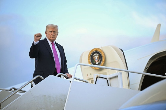 President Donald Trump boards Air Force One in Morristown, N.J., on Sept. 14, 2025 after spending the weekend at his Bedminster residence.