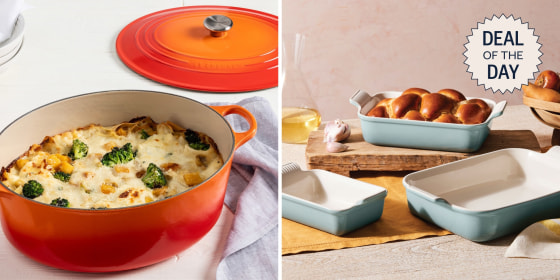 Some of the many products on sale include the brand’s signature Dutch oven, stoneware baking dishes and enameled cast-iron pots.