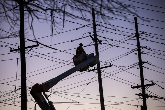 Public Service Enterprise Group (PSEG) utility workers on Feb. 10, 2022 in Ridgefield, N.J.
