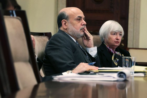 Then-Federal Reserve Board Chairman Ben Bernanke and his successor Janet Yellen in 2013.