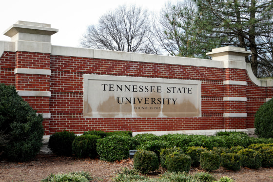 The sign for Tennessee State University on a brick facade outside