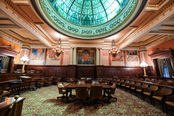 The inside of a court room, very ornate