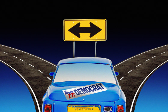 Photo illustration of a car approaching a divided road 
