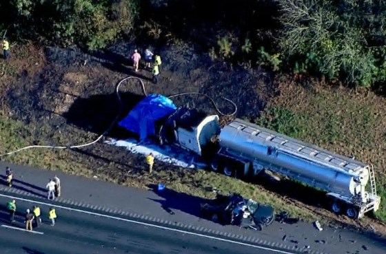 A Dodge van was engulfed in flames after it was rear ended by a semi-truck on I-85 in Jackson County, Ga.