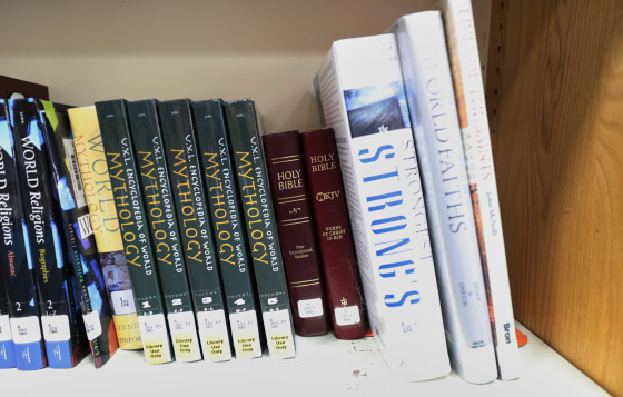 Bibles on library shelf