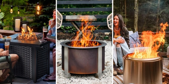 Fire pits are available in larger stone options as well as more portable tabletop ones for making s'mores.
