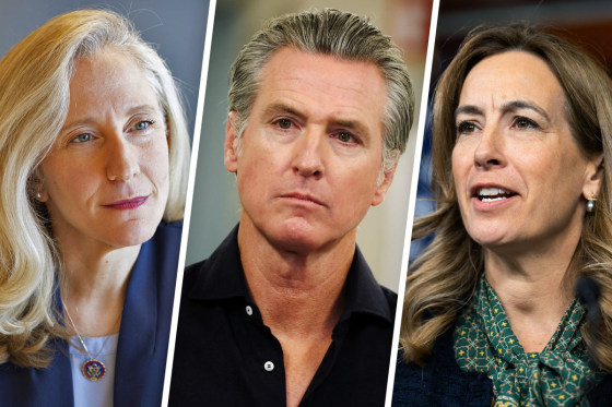 From left, Virginia Democratic gubernatorial candidate Abigail Spanberger, California Gov. Gavin Newsom and New Jersey Democratic gubernatorial candidate Mikie Sherrill.