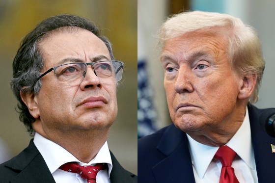 A split composite image of Gustavo Petro, left, and Donald Trump