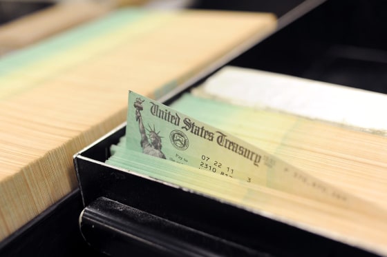 Social Security checks at the U.S. Treasury printing facility in Philadelphia.