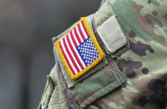 A U.S. Army patch on the sleeve of an American soldier.