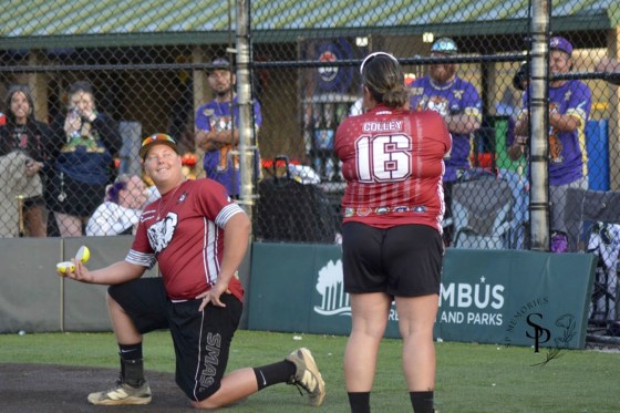 Nicole Colley walked past her own proposal during a softball game.
