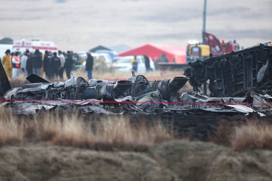 Wreckage is seen at the crash site of the Turkish C-130 military cargo plane