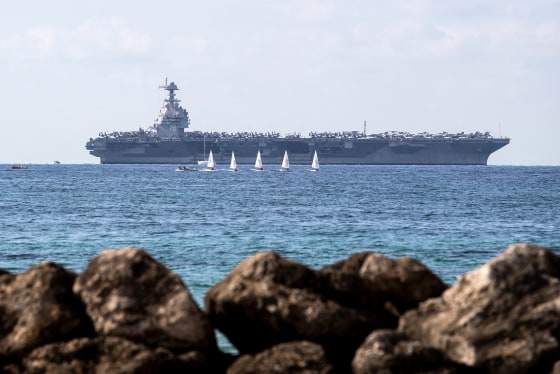 USS Gerald R Ford ship sails on the ocean