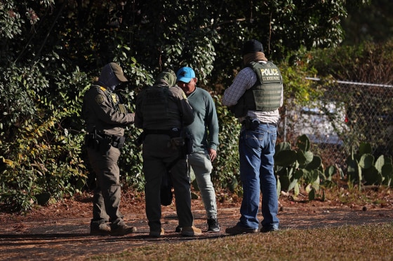 Border Patrol Agents question a man in Charlotte, N.C., on Sunday morning, Nov. 16, 2025. 