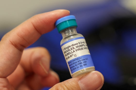 A vial of the Measles, Mumps, and Rubella vaccination.