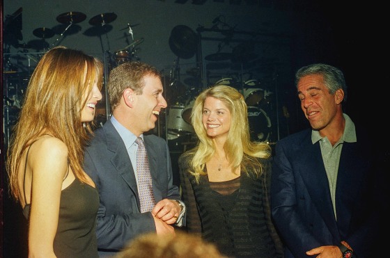 Melania Trump, Prince Andrew, Gwendolyn Beck and Jeffrey Epstein at a party at the Mar-a-Lago club.