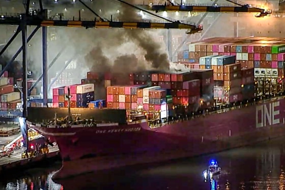 Los Angeles container ship fire.