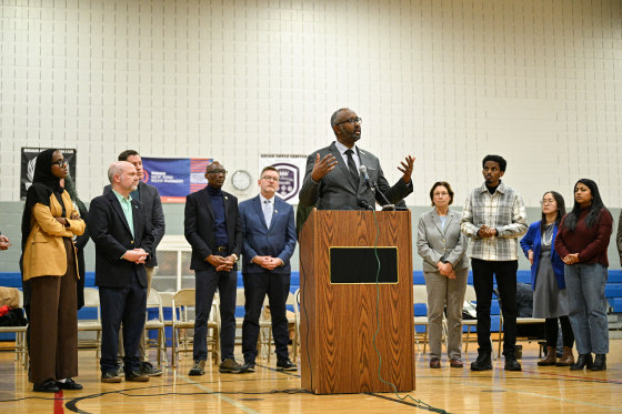 Jaylani Hussein, executive director of the Minnesota chapter of the Council on American-Islamic Relations, speaks during a press conference.