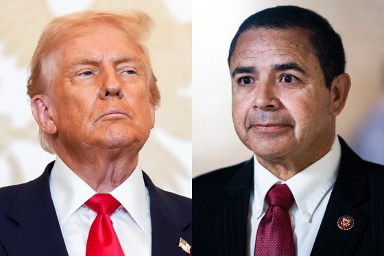 A split composite image of Donald Trump, left, and Henry Cuellar