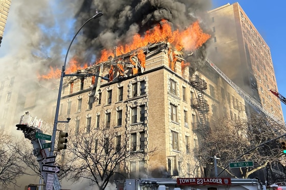 The New York City Fire Department operating at a three-alarm fire at 201 West 107th St. in Manhattan on Tuesday.