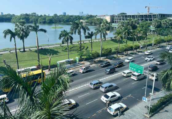 A busy road with Inya Lake in the background in Yangon, Myanmar on Wednesday.